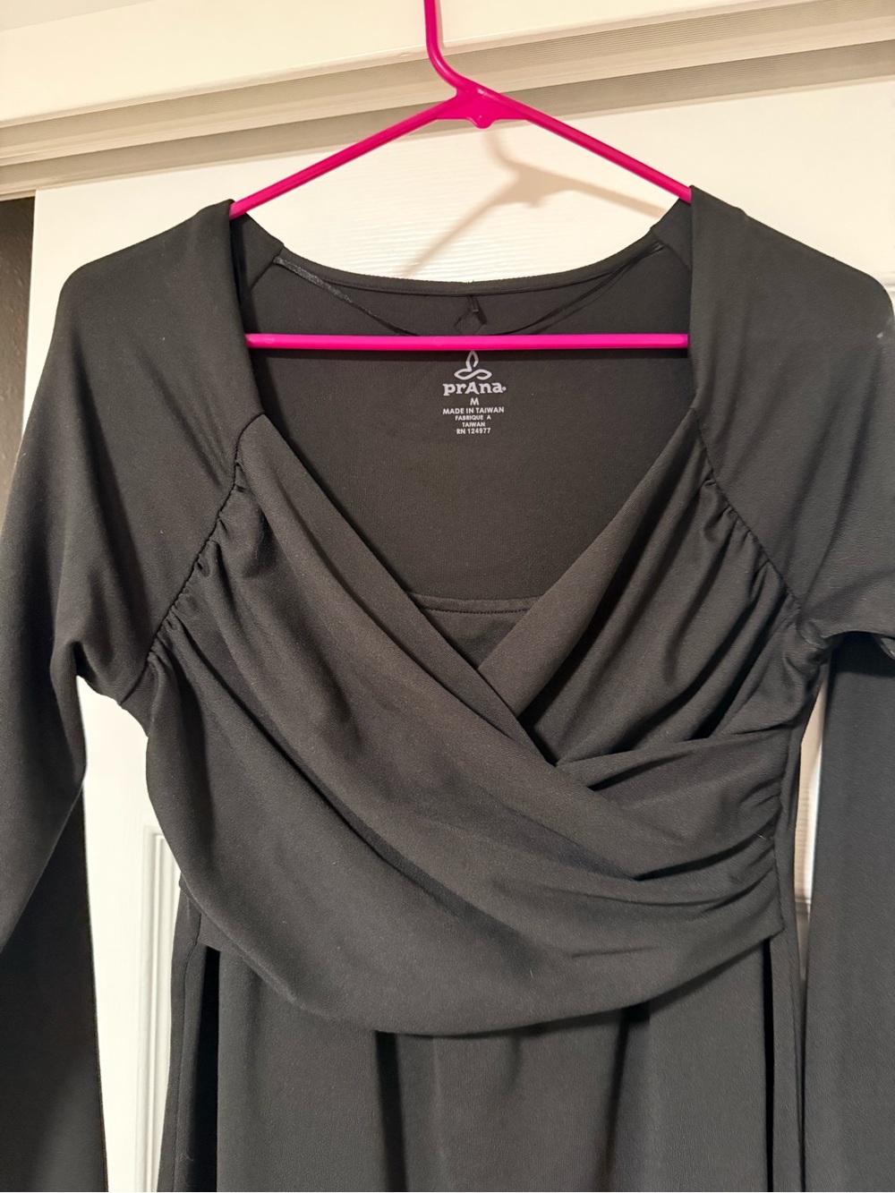 Prana Black Long-Sleeve Midi Wrap Dress